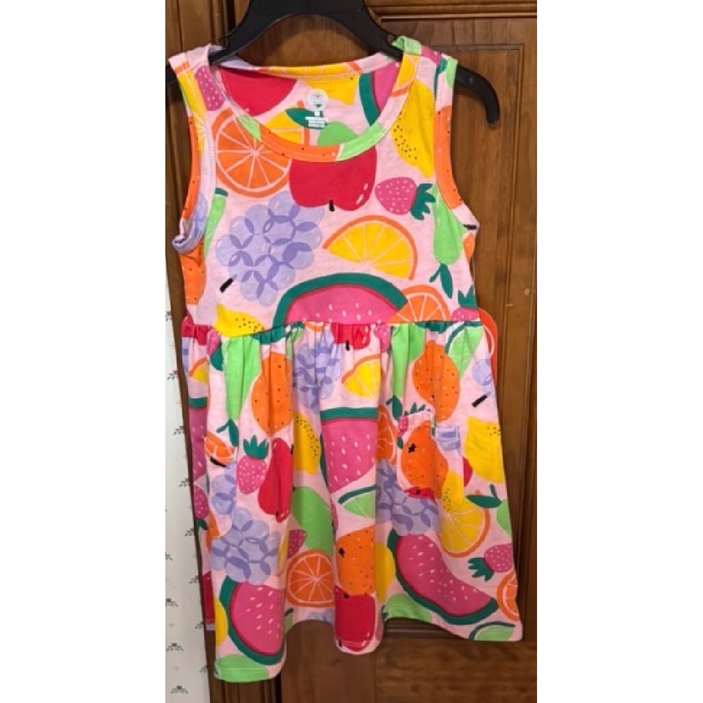 Wonder Nation Girls 4T Fruit Print Sleeveless Ribbed Knit Pocket Dress Multi